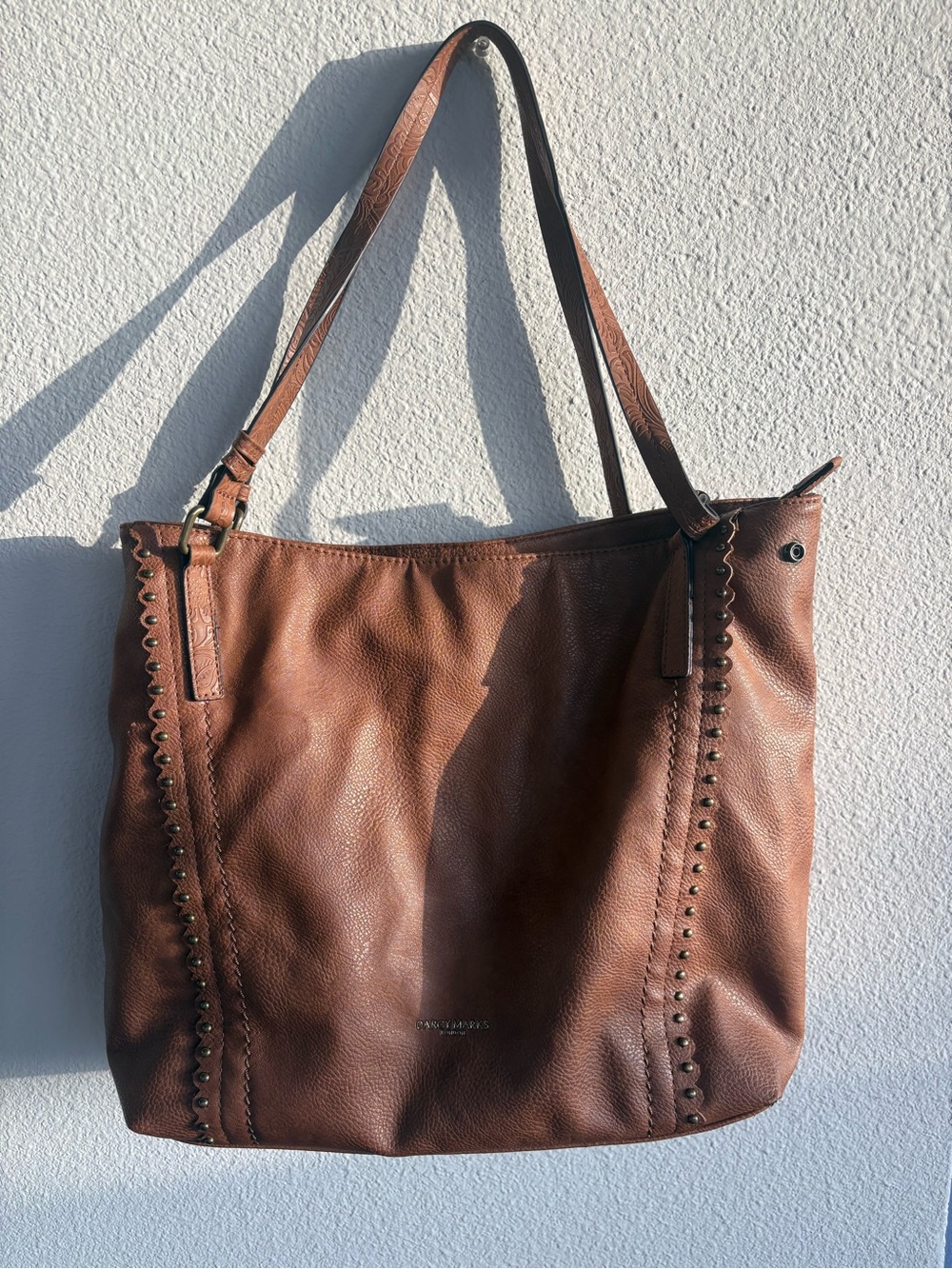 Brown Stud-Trim Faux Leather Shoulder Bag
